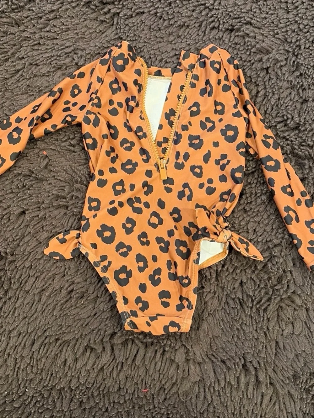 Old Navy Girls' Long Sleeve Leopard One-Piece Swimsuit - Orange & Black